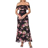 URYIAO Spring Wedding Guest Dresses for Women Summer Floral Off Shoulder Ruched Formal Cocktail Bodycon Maxi Dress