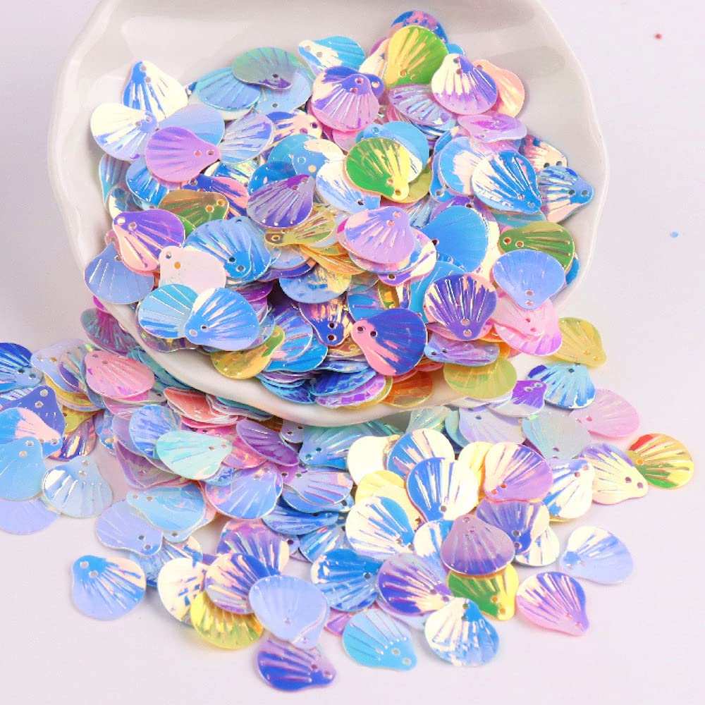 Pack of 360 Shell Sequins, Shell Shape Sequins Craft Loose Sequins Cup Iridescent Spangles Handmade DIY Creative Colour Beads Sequins for Craft Wedding Decoration 13 mm, Mixed Colour
