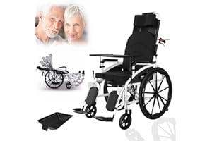 Full Reclining Wheelchair with High Back & Removable Headrest, Lightweight Foldable Manual Wheelchairs with Elevating Leg Res