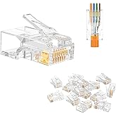 VCELINK RJ45 Connectors Pass Through Cat5e/Cat5, 50-Pack Ethernet Crimp Modular Plug for Solid or Stranded UTP Cable