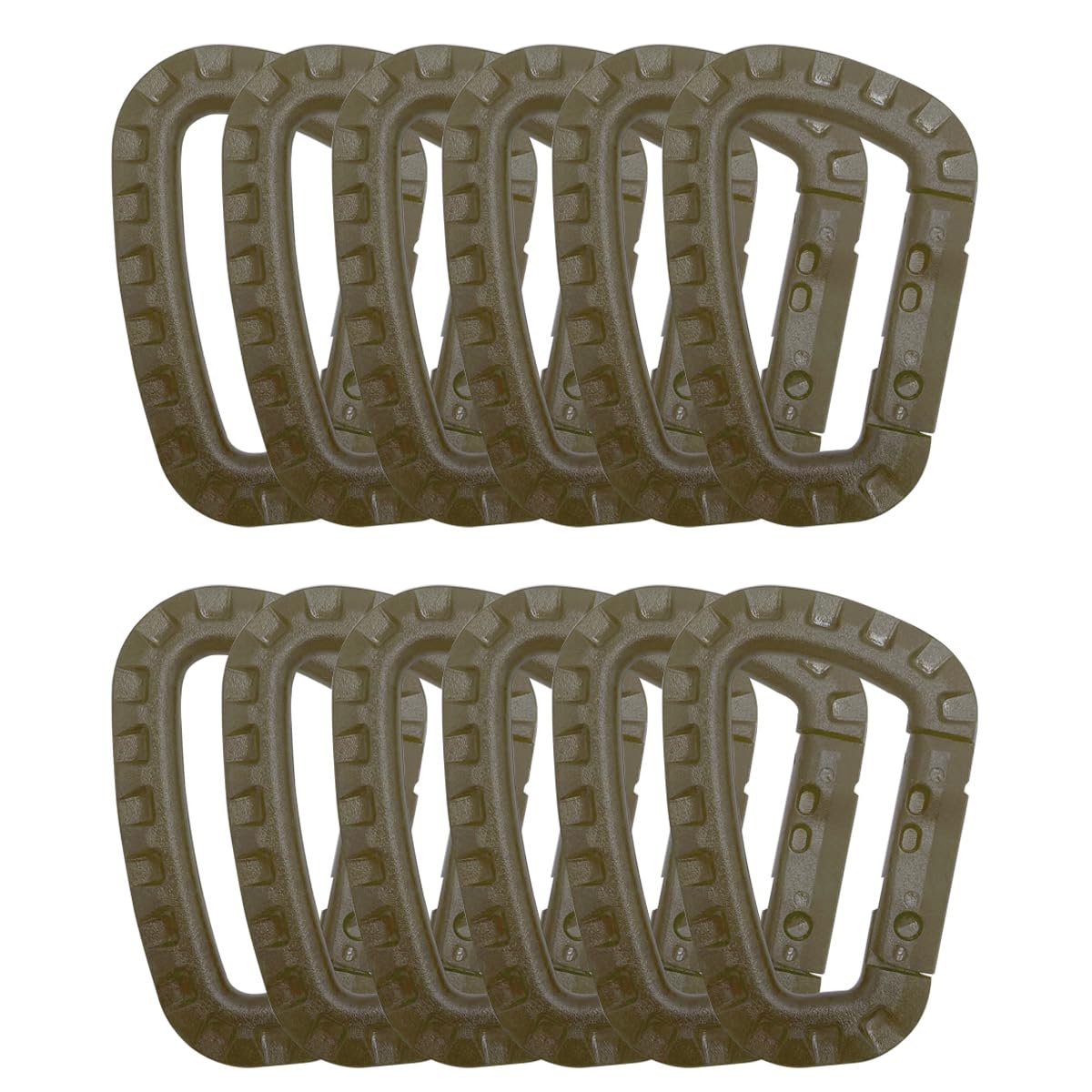 HOUSON 12PCS Plastic Carabiner, Tactical Carabiner D Shape Plastic Hook Keychain Khaki