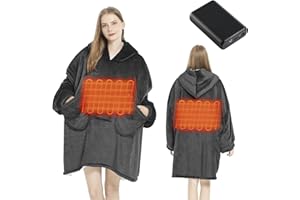 Homemate Heated Wearable Blanket Hoodie - with Battery Pack 7.4V - Oversized Electric Blanket Hoodie for Women Men - Warm Cordless Heated Shawl Portable Heated Robe (Grey)