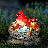 Jiasku Solar Cardinal Memorial Statue - When Cardinals Appear Angels are Near Red Bird with Glowing Succulents & Love Base, Sympathy Gifts for Loss of Loved One, Remembrance Garden Decor