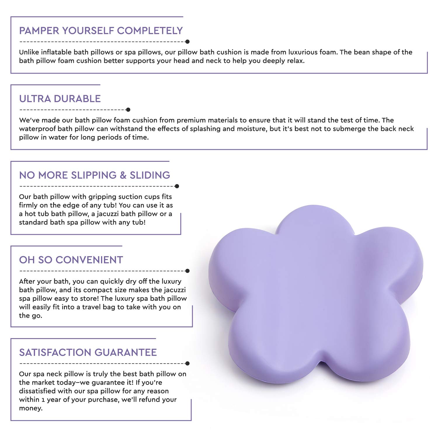 Best Bath Pillow Large Luxury with Powerful Suction Cups - Purple - Firm Quality Construction - Supports Your Neck & Head Perfectly - Fits All Hot Tub, Whirlpool, Jacuzzi & Standard Tubs : Beauty