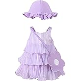 Renotemy Infant Baby Girl Summer Dress Chiffon Ruffle Layered Sling Sundress Party Outfits with Hat and Bag for Toddler Girls