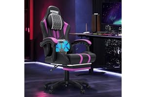HOFFREE Gaming Chair Massage Big and Tall Video Game Chair for Adults 400lbs Computer Gaming Chair with Footrest for Heavy People Reclining Gaming Chairs Purple and Black