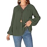 KI LAPHEE Long Sleeve Shirts for Women Boho Tops – Swiss Dot Blouse, Flowy Chiffon Lace Tunic