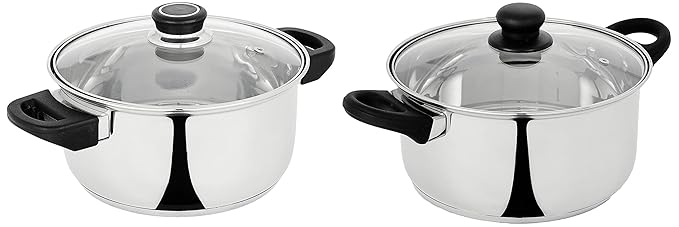 Amazon Brand - Solimo Stainless Steel Induction Bottom Dutch Oven with Glass Lid (20cm) and