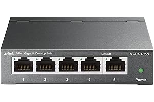 TP-Link TL-SG105S | 5 Port Gigabit Ethernet Switch | Desktop/Wall-Mount | Plug & Play | Fanless | Sturdy Metal | 3 Year Manuf