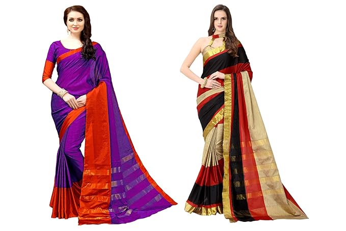 Womens Cotton Silk Saree Combo Pack of 2 (Multicolored)