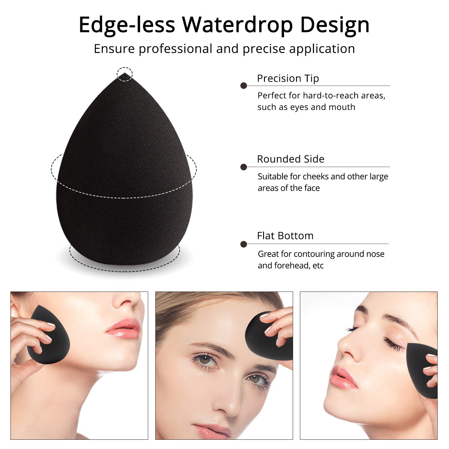 BEAKEY Makeup Sponge, Latex-free and Vegan Makeup Blender Beauty Sponge, Flawless for Cream, Liquid Foundation & Powder Application (2Pcs, Black) : Beauty
