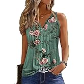 GUNEST Womens Summer Tank Tops V Neck Sleeveless Buttons Pleated Casual Shirts Dressy Loose Fit Tshirts Blouses