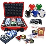 CASINOITE Professional Poker Chips Set Billium 300/500 pc | 10 Plaques, Red Hard Case | 40mm Casino Chip, 2 Decks of 100% Pla