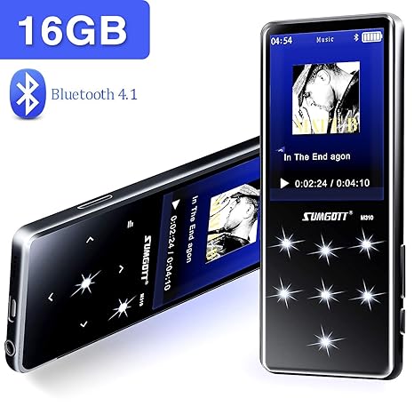 MP3 Player, 16GB Bluetooth MP3 Touchscreen mit Kopfhörer, Musikplayer Kinder mit Lautsprecher FM Radio Voice Recorder, 2.4 Zo