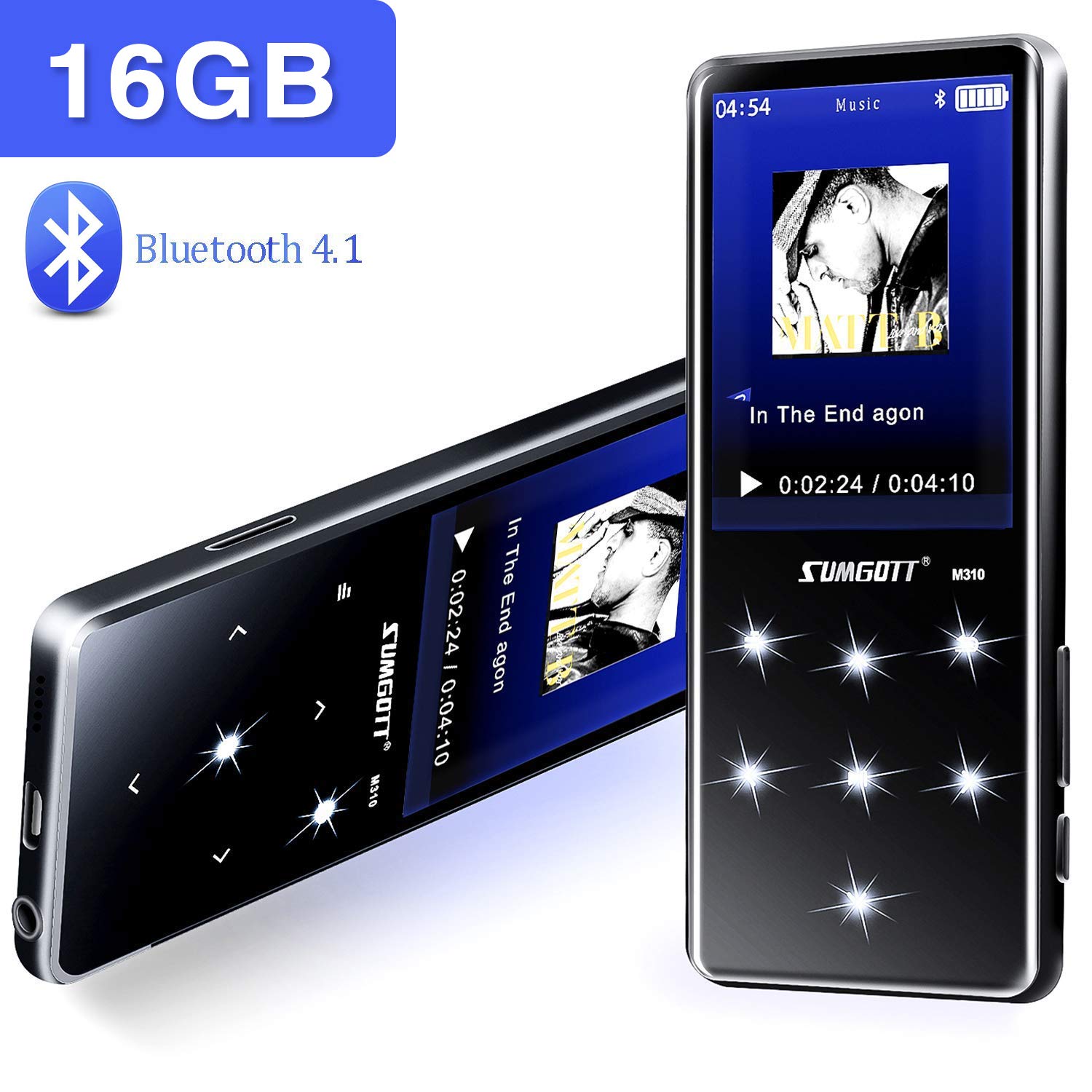 MP3 Player 16GB Bluetooth MP3 Music Player with Headphones 2.4 Inch HD LCD Display Portable Player with Speaker Digital FM Radio Voice Recorder