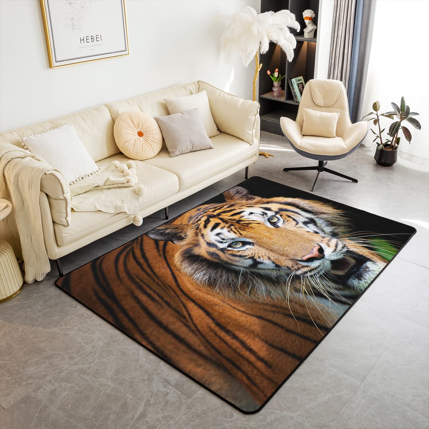 Loussiesd Wild Tiger Carpet Non Slip Area Rug 3D Safari Animal Floor Mats Set Ultra Thick Soft Mats 100 * 150cm