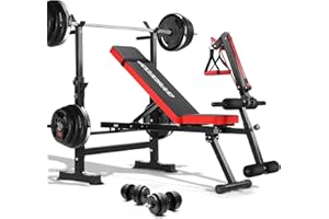 OPPSDECOR Adjustable Weight Bench Set With Removable Rowing Leg Catch, 600LBS Foldable Bench Press Set with Squat Rack Flat Incline Sit Up Workout Bench for Home Gym Strength Training