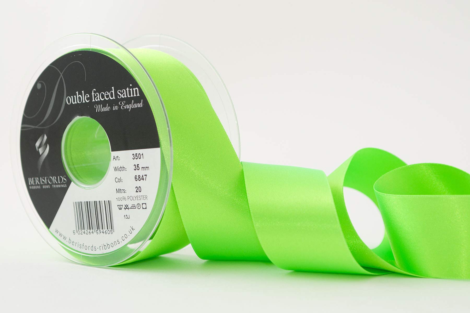 Berisfords Double Satin Ribbon, Flo Green, 35 mm — image 1
