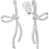 HAISWET Zircon Bow Elegant Bowknot Clip on Earrings for Women Non-pierced Drop Clip Earrings