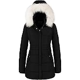 Chrisuno Women's Winter Warm Coats Puffer Jacket Long Drawstring Waterproof Snow Parka With Removable Faux Fur Trim Hood