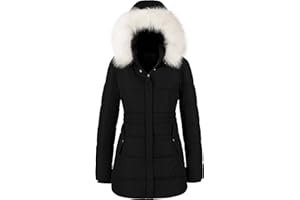 Chrisuno Women's Winter Warm Coats Puffer Jacket Long Drawstring Waterproof Snow Parka With Removable Faux Fur Trim Hood