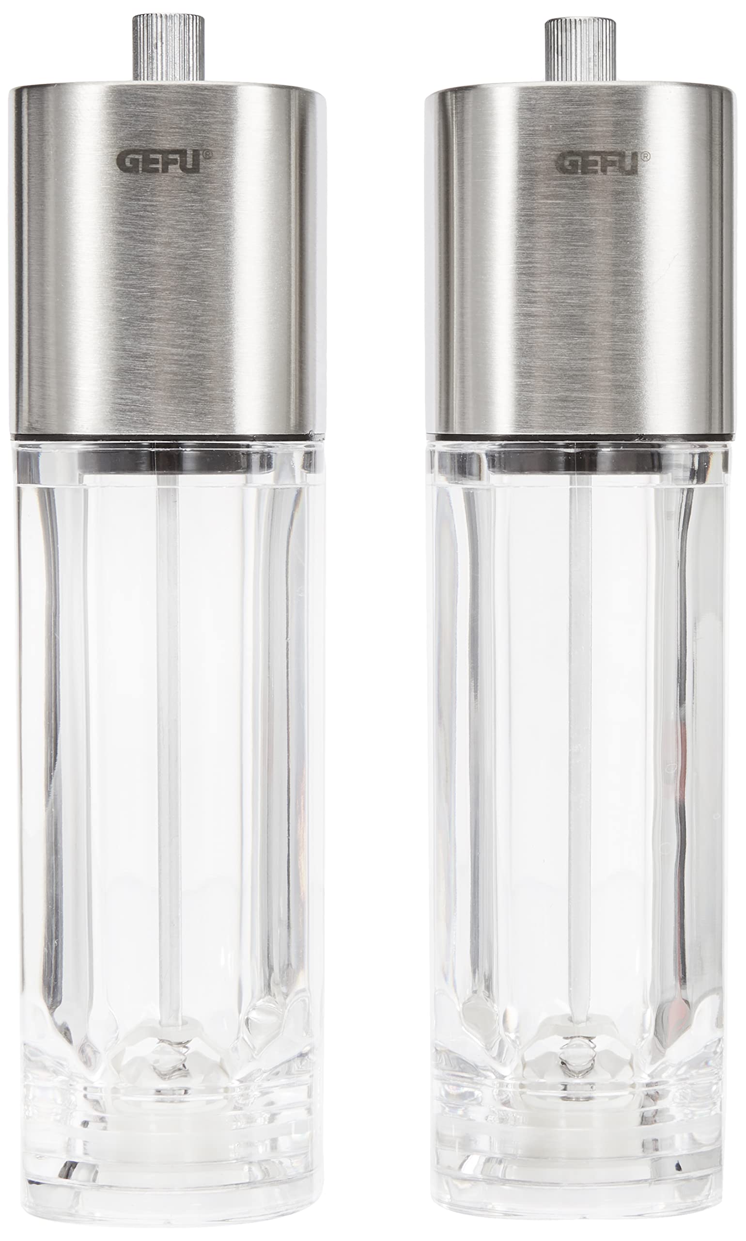 GEFU DUETO Pepper and Salt Mill Set – Adjustable Ceramic Grinder, Stainless Steel & Plastic, 2‑Piece Seasoning Mill Set