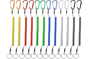 HiBD Retractable Tether Multi Colored Coiled Lanyard Fishing Lanyard Safety Rope 12pcs with Carabiner for Fishing Hunting Hik