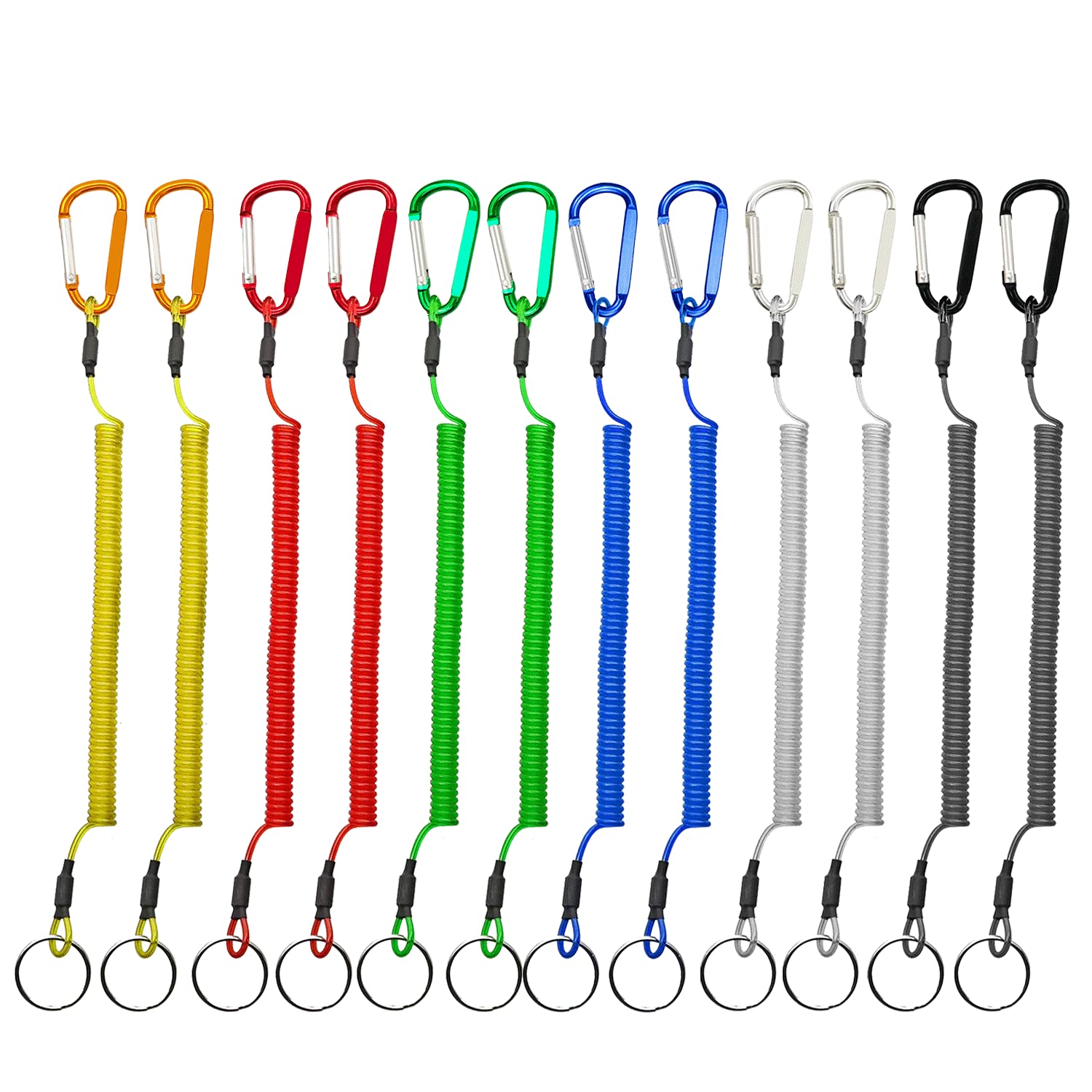 HaiBiDe Fishing Lanyard Fishing Tether Coiled Lanyard Multi Colored 12pcs with Carabiner for Fishing Hunting Hiking Boating Camping Tools