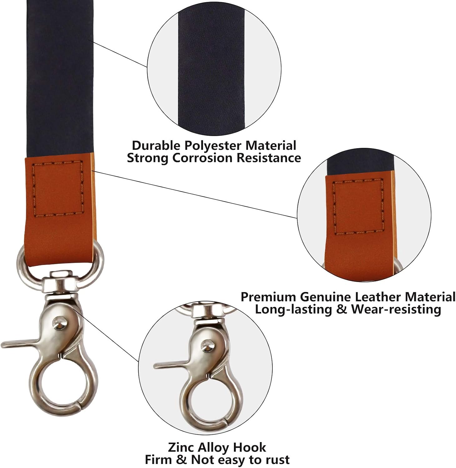 HONZUEN Black Lanyard, Long Neck Leather Strap with Metal Ring, Strong Neck Strap & Lanyard for Keys Women Men ID Badges - Image 3