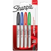 Sharpie Permanent Markers | Fine Point for Bold Details | BlackBlueRed and Green Ink Colours | 4 Marker Pens