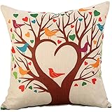 Cotton Blend Linen Square Decorative Decorative Throw Pillow Covers (Love tree, 16" x 16")