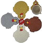 Handmade Crochet Chicken Coasters Set of 4 - Funny Valentine Gifts, Stuffed Animal-Themed Drink Coasters, Cute Desk Accessories, Home Decor, Tabletop Protection, Crazy Chicken Lady Must Have (Style 2)