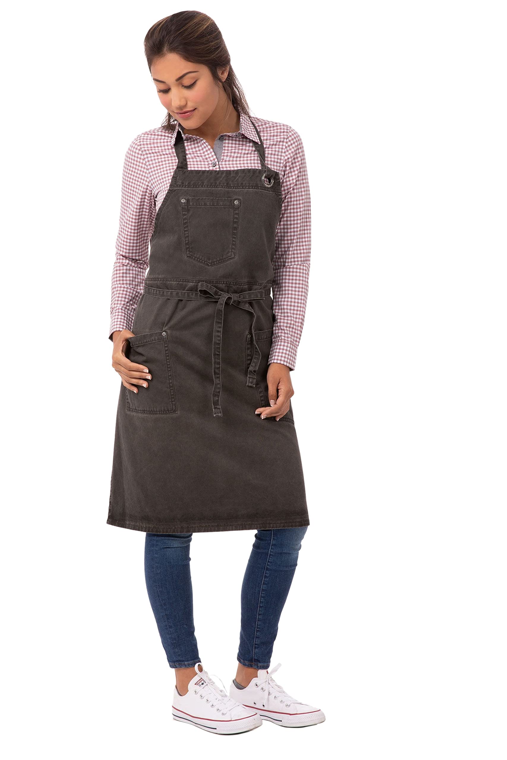 Chef Works ABAQ054-PEW-0 Dorset Antique Bib Apron Pewter, Brown