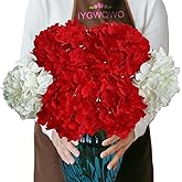 IYGWQWO 6 Pcs 20" Silk Hydrangeas Flower, Hydrangea Artificial Flowers, Long Stems Large Faux Floral Lifelike Fake Bouquet for Party Home Garden Porch Xmas Decor (2Pcs White/ 4Pcs Red)