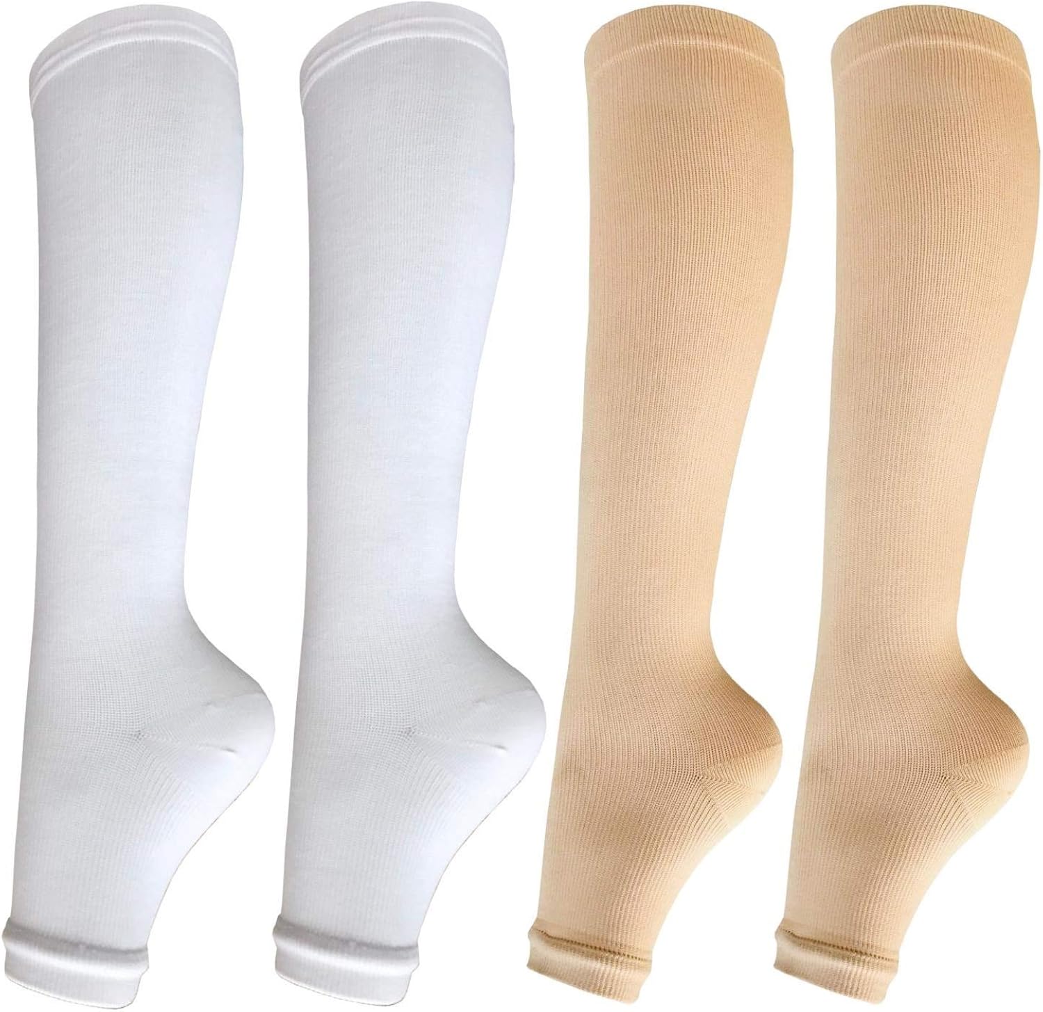 Compression Socks Open Toe 1520 mmHg 4 Pairs for Women Men Knee High