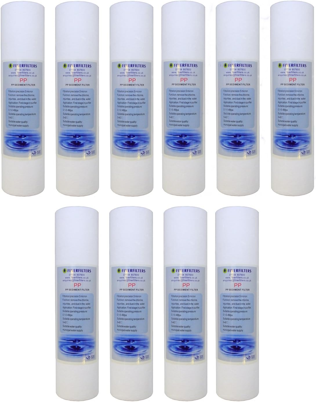10 x Reverse Osmosis 10" PP Sediment Water Filter Cartridges 5 Micron Water Filters (Reverse Osmosis/Water Fed Pole/Hard Well Water Treatment)