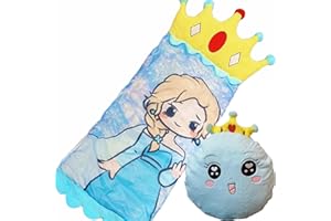 Nalexmi Kids Sleeping Bag, Animal Slumber Bags for Kids, Toddlers, Boys, and Girls，Soft Pillow, Preschool Nap Mat, Naptime, Daycare 3+ (Blue Princess)