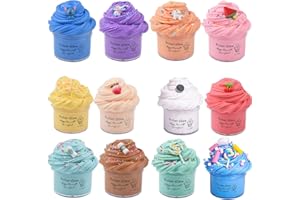 Keemanman 12 Pack Butter Slime Kit with Blue, Elephant, Unicorn, Watermelon, Lemon, Peach, O-REO, Cherry, Latte, Coffe and Candy Charms, Scented DIY Slime, Stress Relief Toy for Girls and Boys