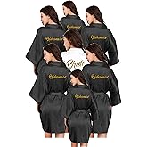 ALHAVONE Bride and Bridesmaid Robes Set of 4/5/6/7/10 Satin Bridal Robe for Wedding Day Bridal Party Robes One Size