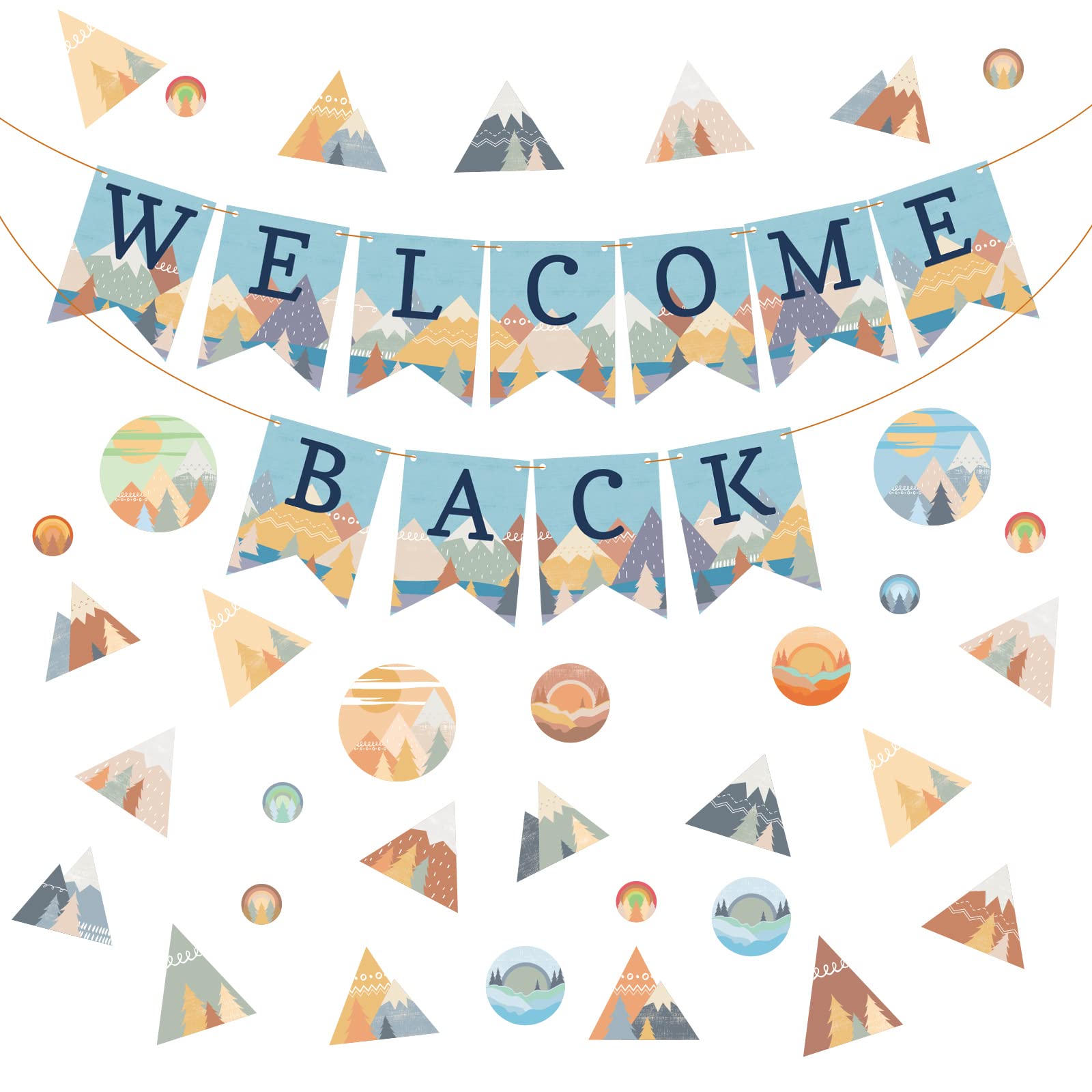 Photo 1 of Geyee 104 Pcs Mountains Welcome Back Bulletin Moving Mountains Welcome Pennants Banners Classroom Decorations Back to School Banner Cutouts for Teacher Classroom Board Party Supplies