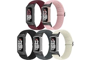 Bcuckood 5 Pack Elastic Nylon Watch Bands Compatible for Fitbit Charge 6/Fitbit Charge 5, Adjustable Breathable Replacement Stretchy Nylon Loop Wristband Sport Strap for Women Men