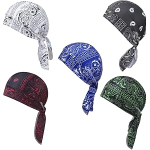 jmtlzo 5 Pack Paisley Cooling Headscarf Caf Bandana Beanie Set, Elastic Fit Helmet Liner Head Wrap, Pirate Sweat Style Headsc