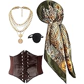 kasahara Pirate Costume Accessories Women Pirate Bandanas Head Scarf Eye Patch Medieval Corset Necklace Jewelry