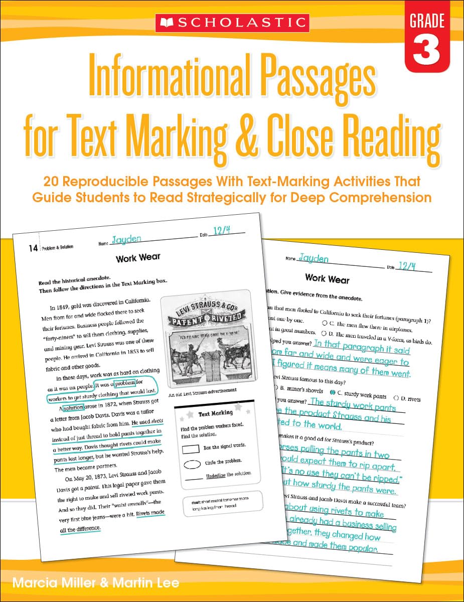 Mua Informational Passages for Text Marking & Close Reading: Grade 3: ...