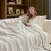 Cozy Bliss Deluxe Sheared Rabbit Faux Fur Throw Blanket, Soft Fuzzy High-Low Sculpted Plush Blanket for Couch, Cozy Home Accent, All Season Use, Beige 60"x80"