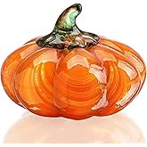 H&D HYALINE & DORA Halloween Glass Pumpkin Collectible Figurine, Blown Glass Pumpkin Fall Decorations for Home Fall Harvest Thanksgiving, Orange Crystal Art Pumpkin Paperweight