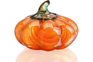 H&D HYALINE & DORA Halloween Glass Pumpkin Collectible Figurine, Blown Glass Pumpkin Fall Decorations for Home Fall Harvest Thanksgiving, Orange Crystal Art Pumpkin Paperweight