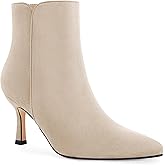 Coutgo Women's Kitten Heel Booties Pointed Toe Low Stiletto Side Zipper Ankle Boots Shoes