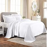 Superior 100% Cotton Basket Weave Bedspread with Shams, All-Season Premium Cotton Matelasse Jacquard Bedding, Quilted-Look Geometric Basket, King, White