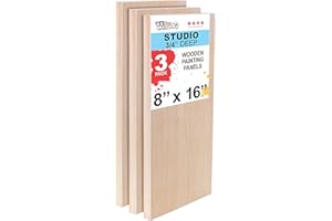 U.S. Art Supply Unfinished Cradled Wood Panels for Painting, 3 Pack of 8x16 inch - Studio Birch Wooden Canvas Boards 3/4" Deep - Mixed-Media Craft, Acrylic, Oil, Encaustic, Paint Pouring Panel Board